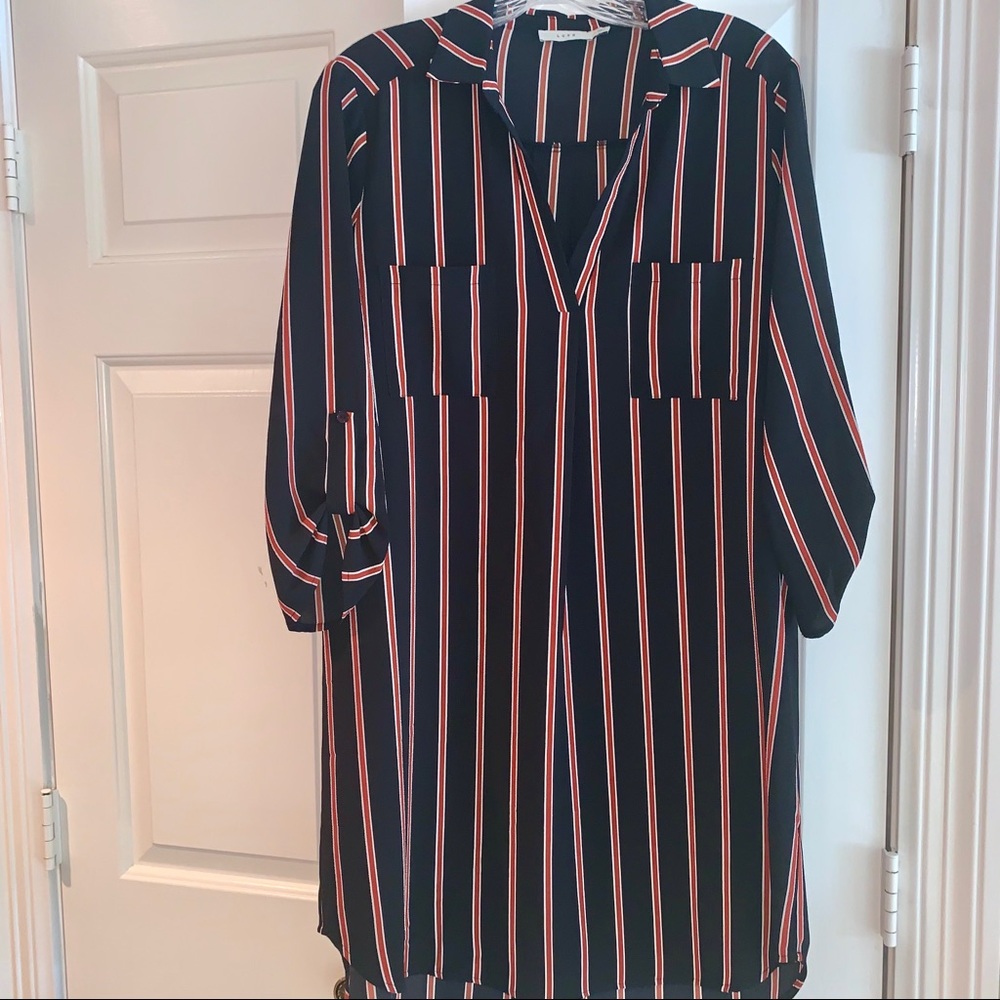 Navy & Orange Stripe Shift Dress